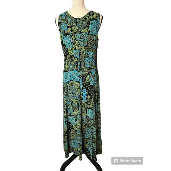 Coldwater Creek Midi Dress in 60s Inspired Green and Blue Floral Size Small - Picture 3 of 6